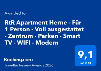 Ein Zertifikat, Auszeichnung, Logo oder anderes Dokument, das in der Unterkunft RtR Apartment Herne - Für 1 Person - Voll ausgestattet - Zentrum - Parken - Smart TV - WIFI - Modern ausgestellt ist