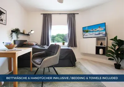 TV/Unterhaltungsangebot in der Unterkunft RtR Apartment Herne - Für 1 Person - Voll ausgestattet - Zentrum - Parken - Smart TV - WIFI - Modern