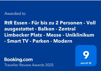 Ein Zertifikat, Auszeichnung, Logo oder anderes Dokument, das in der Unterkunft RtR Essen - Für bis zu 2 Personen - Voll ausgestattet - Balkon - Zentral Limbecker Platz - Messe - Uniklinikum - Smart TV - Modern ausgestellt ist