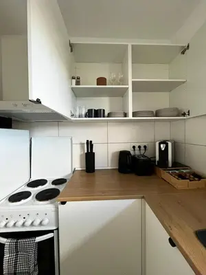 Küche/Küchenzeile in der Unterkunft Gemütliche Wohnung nahe Messe und Flughafen
