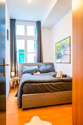 Ein Bett oder Betten in einem Zimmer der Unterkunft #112 Moderne Altstadt Wohnung im Herzen von Remscheid-Lennep