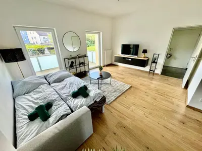 TV/Unterhaltungsangebot in der Unterkunft FeWo Palmtrees - Große und moderne 2 Zimmerwohnung mit Süd-West Balkon in Gladbeck-Mitte nähe Movie Park und Arena AufSchalke