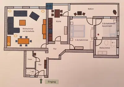 Grundriss der Unterkunft Gemütliche Gästewohnung, zentral, mit Blick in die Natur