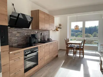 Küche/Küchenzeile in der Unterkunft Gemütliche Gästewohnung, zentral, mit Blick in die Natur