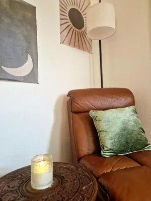 Ein Sitzbereich in der Unterkunft Gemütliches Studio nahe Stadion, Westfalenhalle & Innenstadt