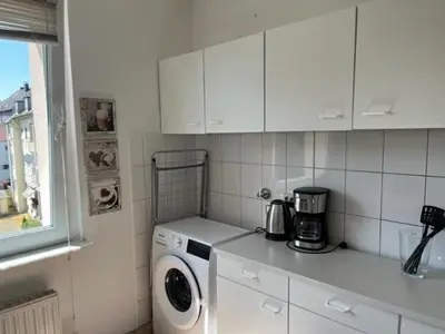 Küche/Küchenzeile in der Unterkunft Monteurwohnung Nähe MoviePark