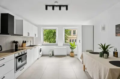 Küche/Küchenzeile in der Unterkunft Sunlight Suite nähe Messe und Uniklinik