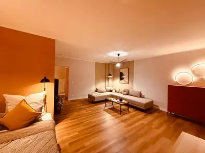 Ein Sitzbereich in der Unterkunft Modernes Design-Apartment in Hünxe