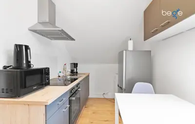 Küche/Küchenzeile in der Unterkunft BEGE APARTMENTS Work Life Lodge