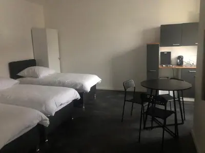Ein Bett oder Betten in einem Zimmer der Unterkunft ENSAS Ferienwohnung Wuppertal Uellendahl-Katernberg 1Zi Apart