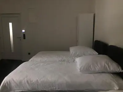 Ein Bett oder Betten in einem Zimmer der Unterkunft ENSAS Ferienwohnung Wuppertal Uellendahl-Katernberg 1Zi Apart