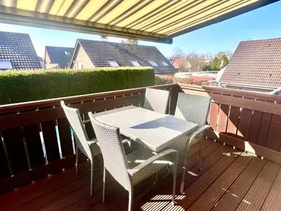 Ein Balkon oder eine Terrasse in der Unterkunft Ferienwohnung Niederrhein mit privater Sauna