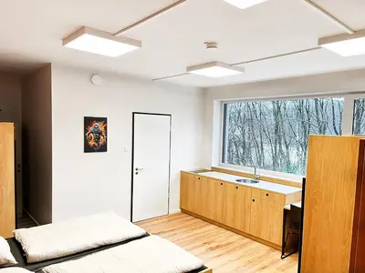 Ein Bett oder Betten in einem Zimmer der Unterkunft Erlebniswelt Resort Apartment 9