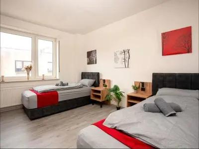 Ein Bett oder Betten in einem Zimmer der Unterkunft Livemore24 - Apartment 4 in Herten West 24-7 Check-in