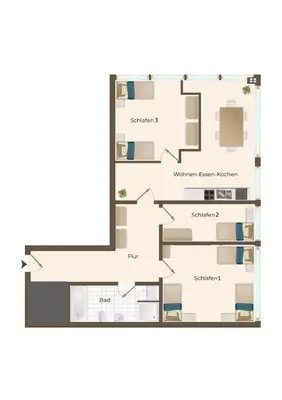 Grundriss der Unterkunft WORKERS HOME F17 - Wohnung mit 3 Schlafzimmern für 6 Personen