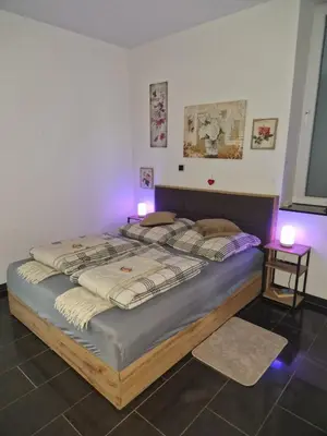 Ein Bett oder Betten in einem Zimmer der Unterkunft Zentrales City-Apartment mit Garage und Arbeitsplatz geeignet für Business und Familie