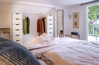 Ein Bett oder Betten in einem Zimmer der Unterkunft Wohnung im Grünen cottage33