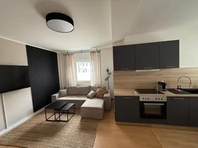 Küche/Küchenzeile in der Unterkunft Messe Essen, Modernes Apartment mit Küche, Smart-TV und separatem Schlafzimmer, Self-Check-In