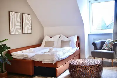Ein Sitzbereich in der Unterkunft 3-Zimmer-Apartment I 2 Min bis Hbf I Smart TV I WiFi I modern