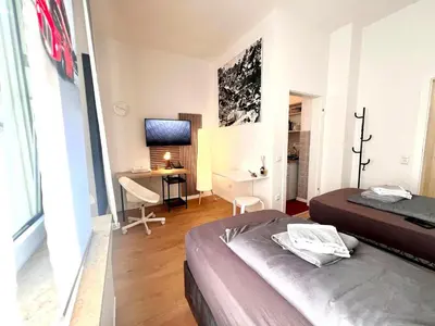 Ein Bett oder Betten in einem Zimmer der Unterkunft Zentrales Apartment mit Küche und Wlan, Nähe Essen Messe und Hbf