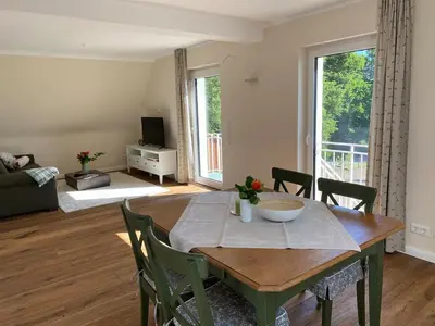 Ein Sitzbereich in der Unterkunft Baumberger Blick