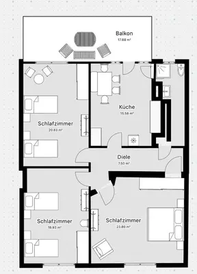 Grundriss der Unterkunft 6P Zentrale Suite mit Balkon & Parkplatz