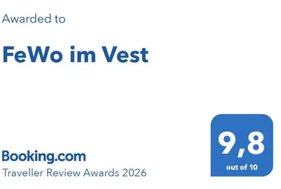 Ein Zertifikat, Auszeichnung, Logo oder anderes Dokument, das in der Unterkunft FeWo im Vest ausgestellt ist
