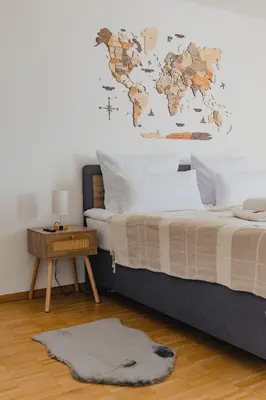 Ein Bett oder Betten in einem Zimmer der Unterkunft ATLAS Apartment Dinslaken, 3 Zimmer, Zentrum, Nähe Bahnhof, Balkon