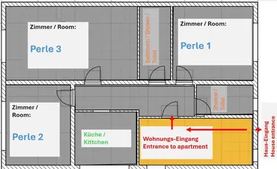 Grundriss der Unterkunft Deluxe Apartment mit 3 Schlafzimmern Hauptbahnhof und zentrumsnah