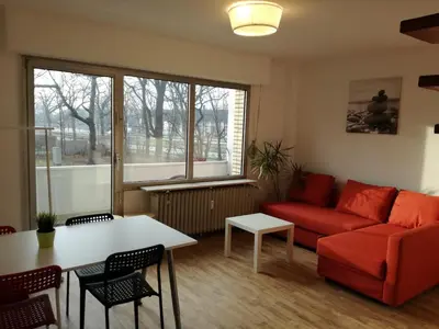 Ein Sitzbereich in der Unterkunft Apartment at Düsseldorf Exhibition