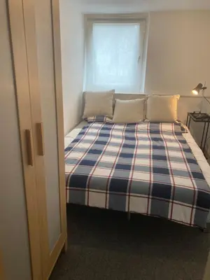 Ein Bett oder Betten in einem Zimmer der Unterkunft Ruhiges ganzes Apartment Self Check-in 45 m zwei Zimmer Groses Bad Badewanne Kochnische