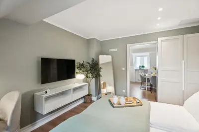 TV/Unterhaltungsangebot in der Unterkunft Deluxe! 15min Messe & Uniklinik, Arbeitsplatz, Boxspring