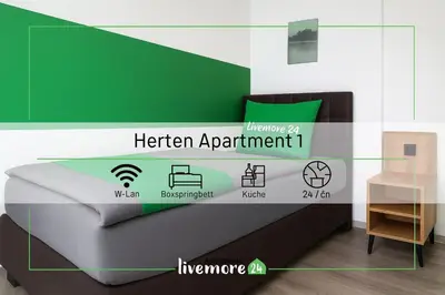 Ein Bett oder Betten in einem Zimmer der Unterkunft Livemore24 Apartment 1 in Herten 24-7 Check-In