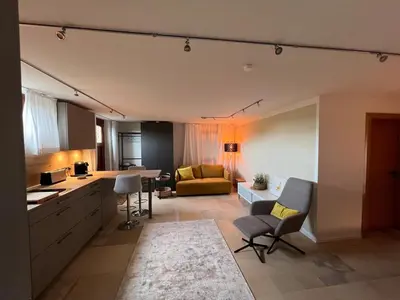 Ein Sitzbereich in der Unterkunft Appartement am Rüsberg