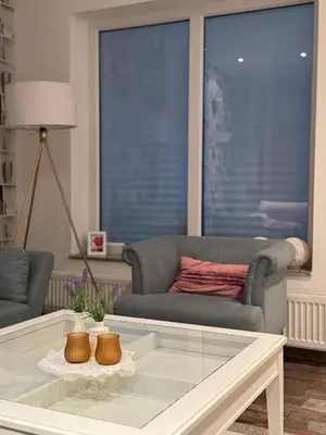 Ein Sitzbereich in der Unterkunft Themenzimmer Beach Cozy Nähe Hauptbahnhof