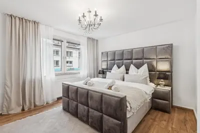 Ein Bett oder Betten in einem Zimmer der Unterkunft Design-Apartment in Rüttenscheid, Kulturlage & Top-Anbindung