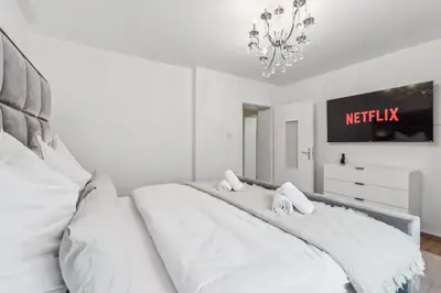 Ein Bett oder Betten in einem Zimmer der Unterkunft Design-Apartment in Rüttenscheid, Kulturlage & Top-Anbindung