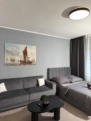 Ein Sitzbereich in der Unterkunft Moderne City-Studio Suite nähe Köln & Düsseldorf