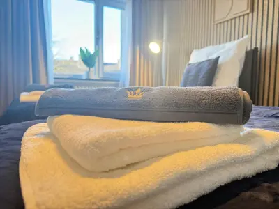 Ein Bett oder Betten in einem Zimmer der Unterkunft Business Apartment City 5 Betten & Parkplatz