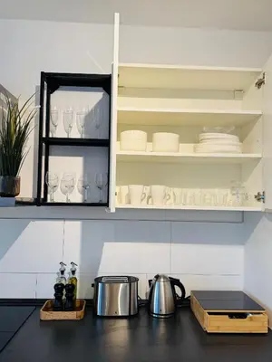 Küche/Küchenzeile in der Unterkunft Charmantes Apartment mit Balkon - Küche - SmartTV