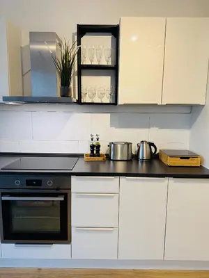 Küche/Küchenzeile in der Unterkunft Charmantes Apartment mit Balkon - Küche - SmartTV