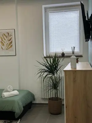 Ein Bett oder Betten in einem Zimmer der Unterkunft Aura Apartment 2 Herne