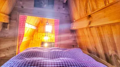 Ein Bett oder Betten in einem Zimmer der Unterkunft Finnhütte bei GRETA