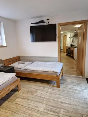 Ein Bett oder Betten in einem Zimmer der Unterkunft Pension Moers am Geleucht Fewo 1