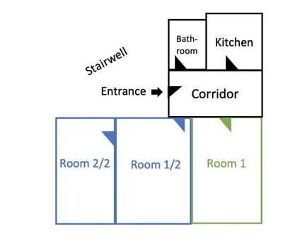 Grundriss der Unterkunft Einzelzimmer für bis zu 2 Personen - 4 OG