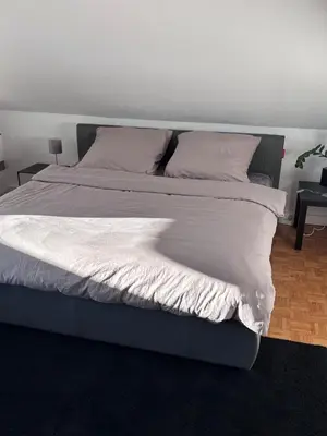 Ein Bett oder Betten in einem Zimmer der Unterkunft Juwel im POTT-Zentral-100 qm-Stellplatz-Balkon-Kamin