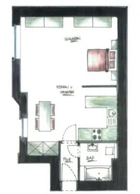 Grundriss der Unterkunft Verkehrsgünstiges Apartment für Messebesuche