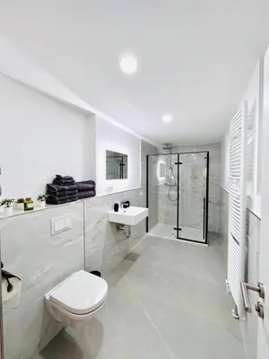Ein Badezimmer in der Unterkunft Helle Erdgeschosswohnung in Hamm für bis zu 4 Personen