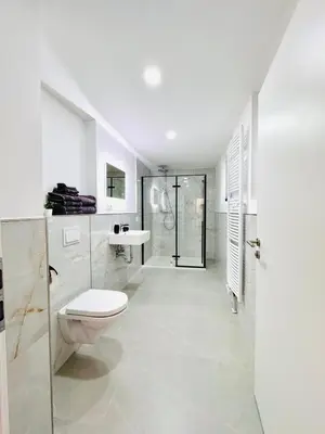 Ein Badezimmer in der Unterkunft Helle Erdgeschosswohnung in Hamm für bis zu 4 Personen