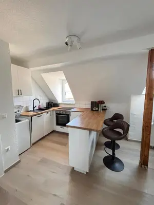 Küche/Küchenzeile in der Unterkunft Seeblick Apartment Duisburg am Blauen See - 15 Min zur Messe Düsseldorf